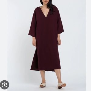 Kaarem Mangrove Dropped Shoulder V-Neck Dress Oversized Burgundy Wine L